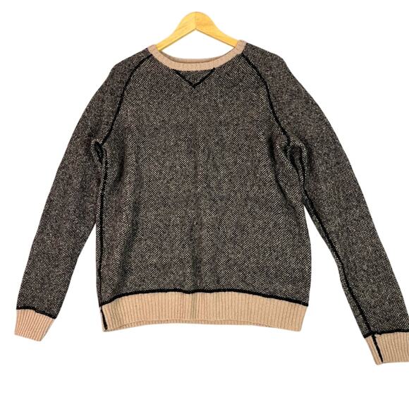 Gap Fuzzy Wool Sweater Men’s Large Pullover Heather Black Tan Crew Neck - Picture 1 of 10
